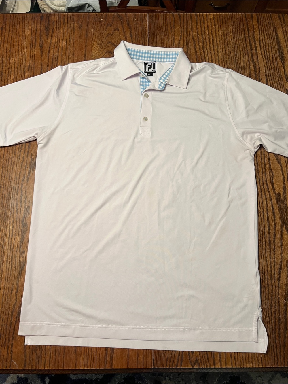 FootJoy Men’s White Polo with Light Blue Gingham Trim